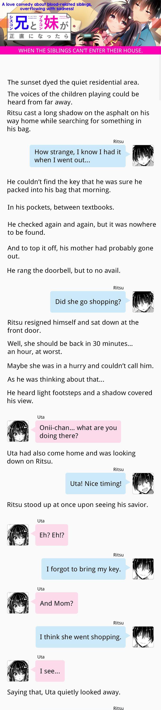 Siscon Ani to Brocon Imouto ga Shoujiki ni Nattara Chapter 0.4 page 1 - Chapter 0.4: Bonus Novel 04: When The Siblings Can't Enter Their House