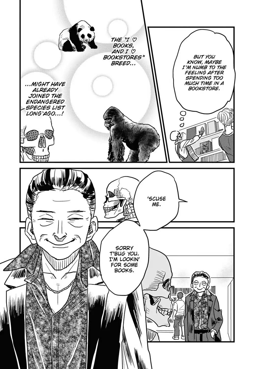 Skull-face Bookseller Honda-san Chapter 13 page 7 - Chapter 13: Bookstores Are Great, Capisce?
