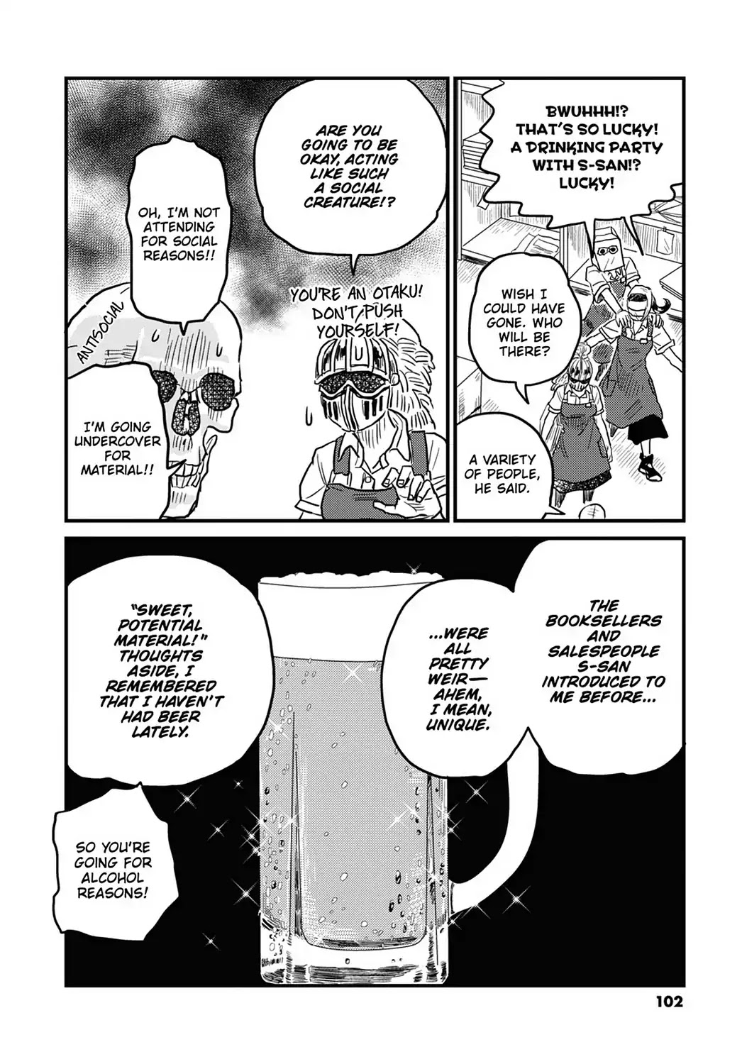 Skull-face Bookseller Honda-san Chapter 14 page 4 - Chapter 14: Bookseller Stew Drinking Party