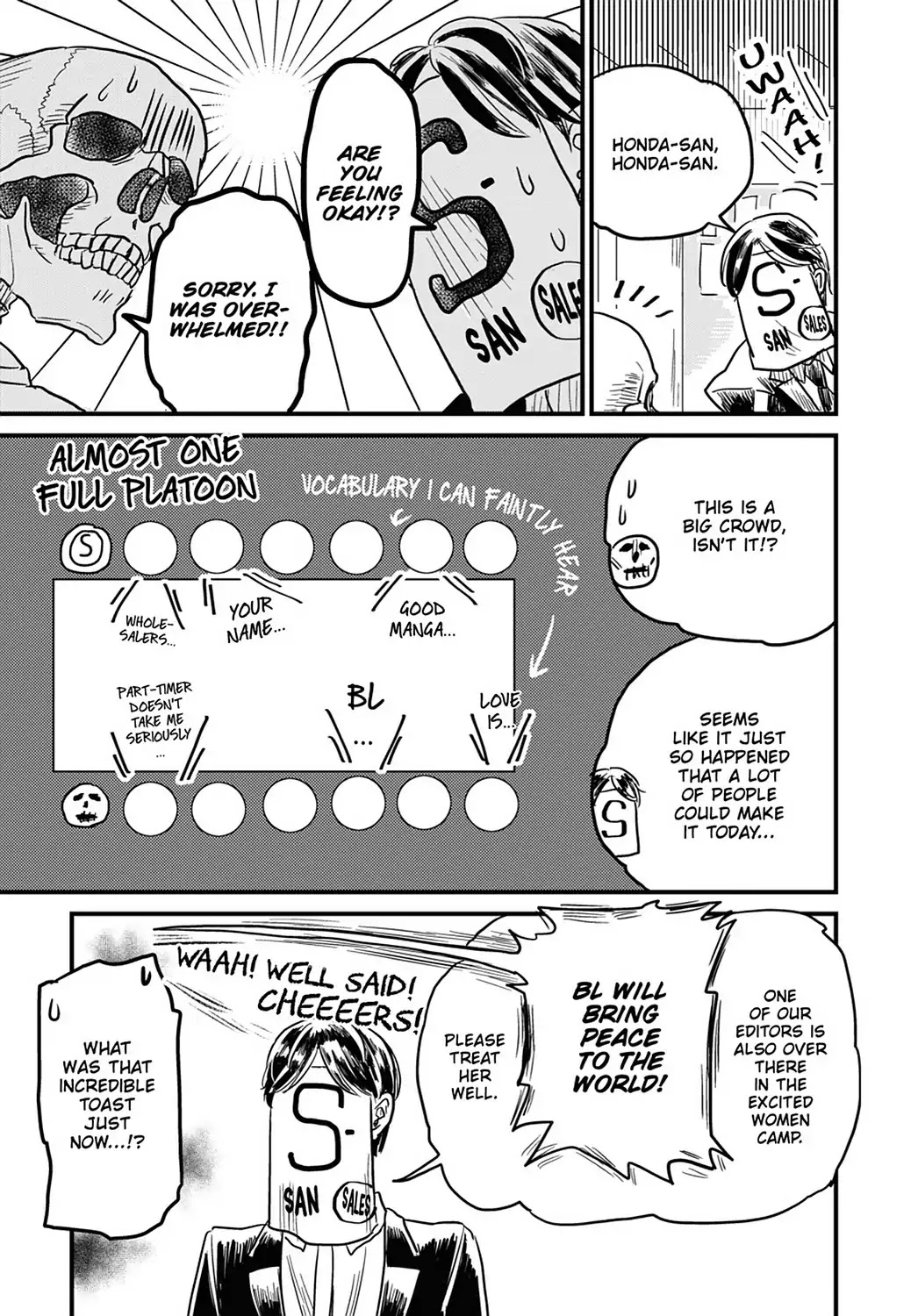 Skull-face Bookseller Honda-san Chapter 14 page 7 - Chapter 14: Bookseller Stew Drinking Party