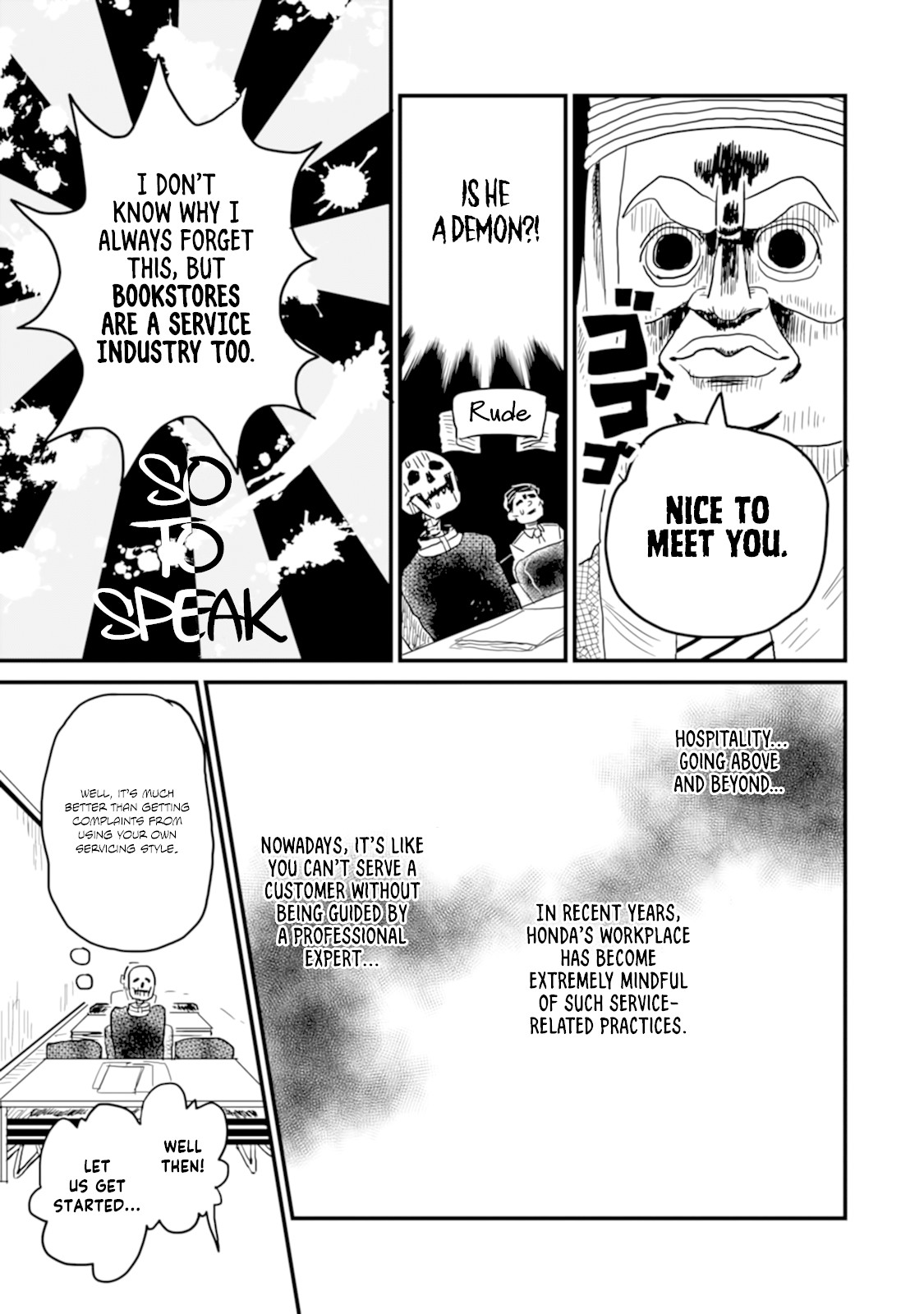 Skull-face Bookseller Honda-san Chapter 6 page 7 - Chapter 6: Customer Service Training From Hell