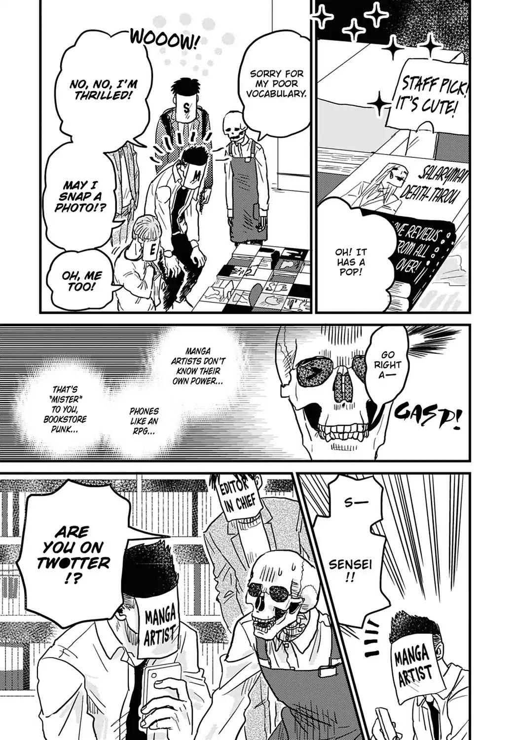 Skull-face Bookseller Honda-san Chapter 8 page 13 - Chapter 8: It's a Book Signing!! All Hands Assemble
