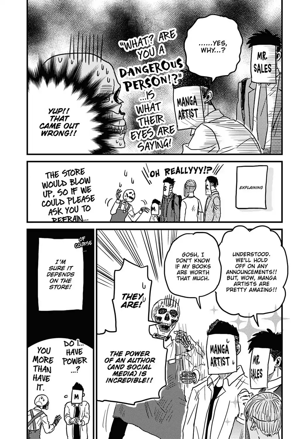 Skull-face Bookseller Honda-san Chapter 8 page 14 - Chapter 8: It's a Book Signing!! All Hands Assemble
