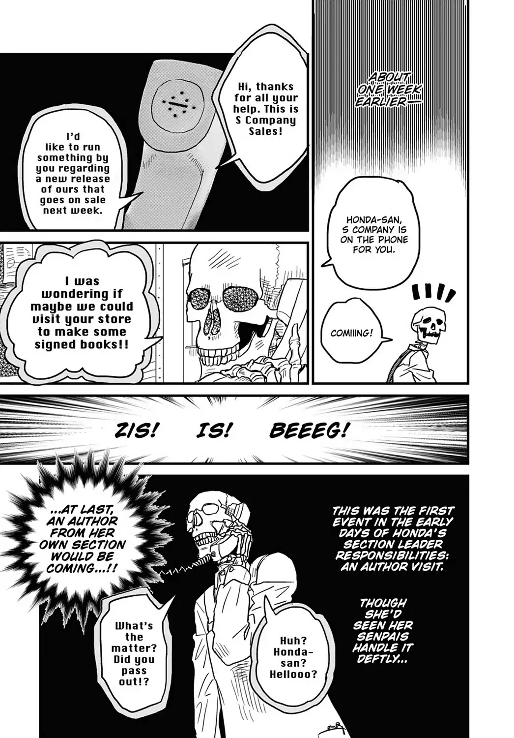 Skull-face Bookseller Honda-san Chapter 8 page 7 - Chapter 8: It's a Book Signing!! All Hands Assemble