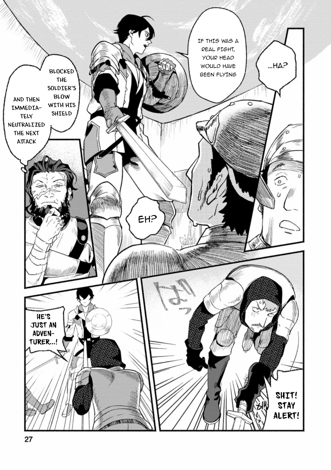 Sono Monban, Saikyou Nitsuki: Tsuihou Sareta Bougyo Ryoku 9999 no Senshi, Outo no Monban Toshite Musou Suru Chapter 1 page 26 - Chapter 1
