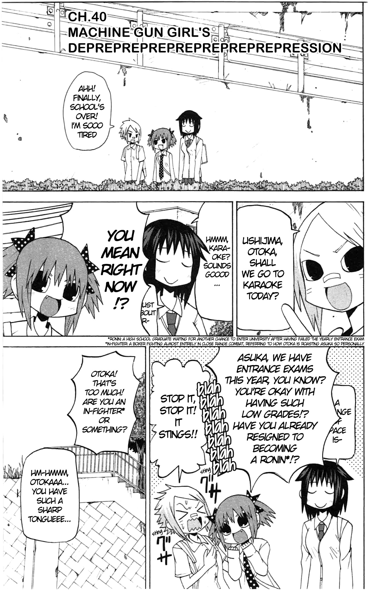 Sora ga Haiiro dakara Chapter 40 page 1 - Chapter 40: Machine Gun Girl's Deprepreprepreprepreprepression