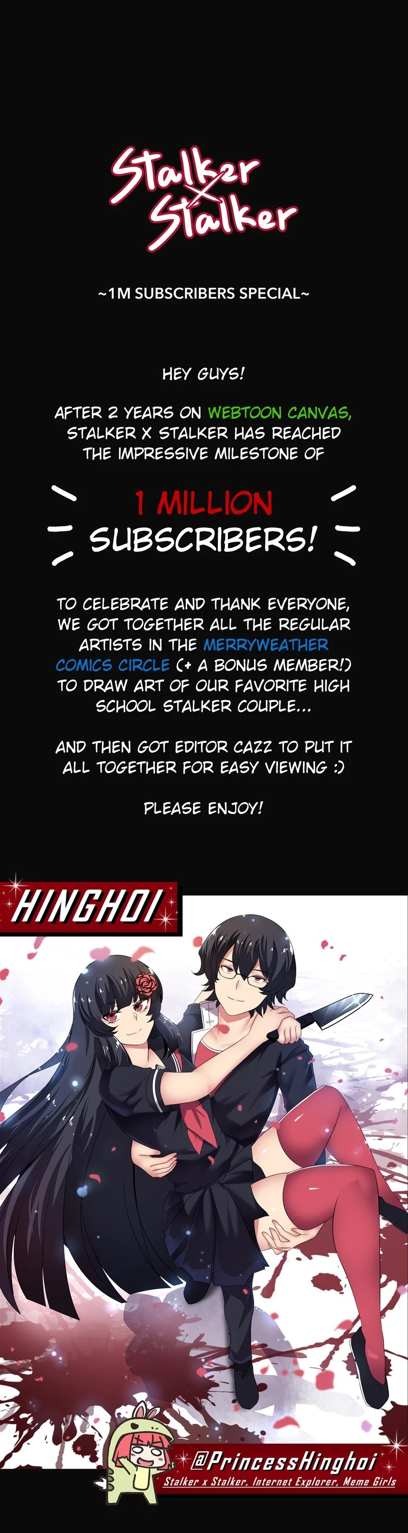 Stalker x Stalker Chapter 67.6 page 1 - Chapter 67.6: 1 MILLION SUBSCRIBERS & CANVAS AWARDS!