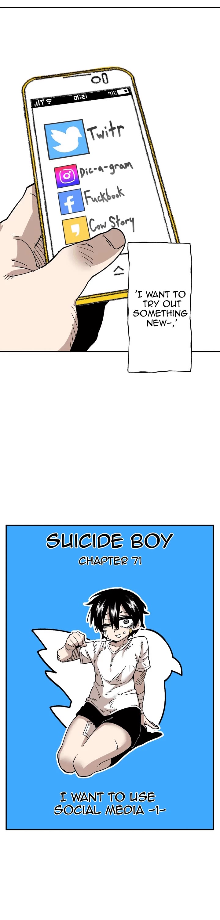 Suicide Boy Chapter 71 page 3 - Chapter 71: I Want To Use Social Media 1