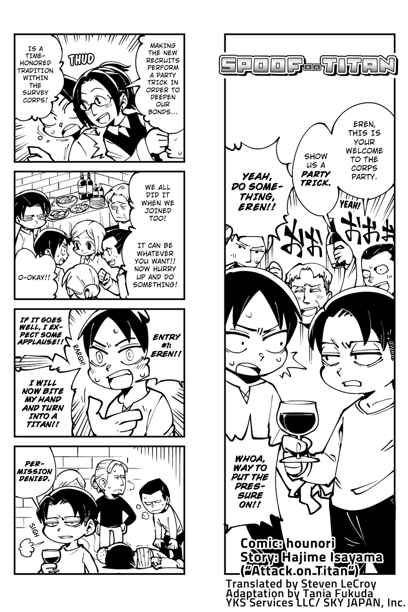 Sungeki no Kyojin Chapter 14 page 1 - Chapter 14: Asking Too Much! The Survey Crops Welcoming Party