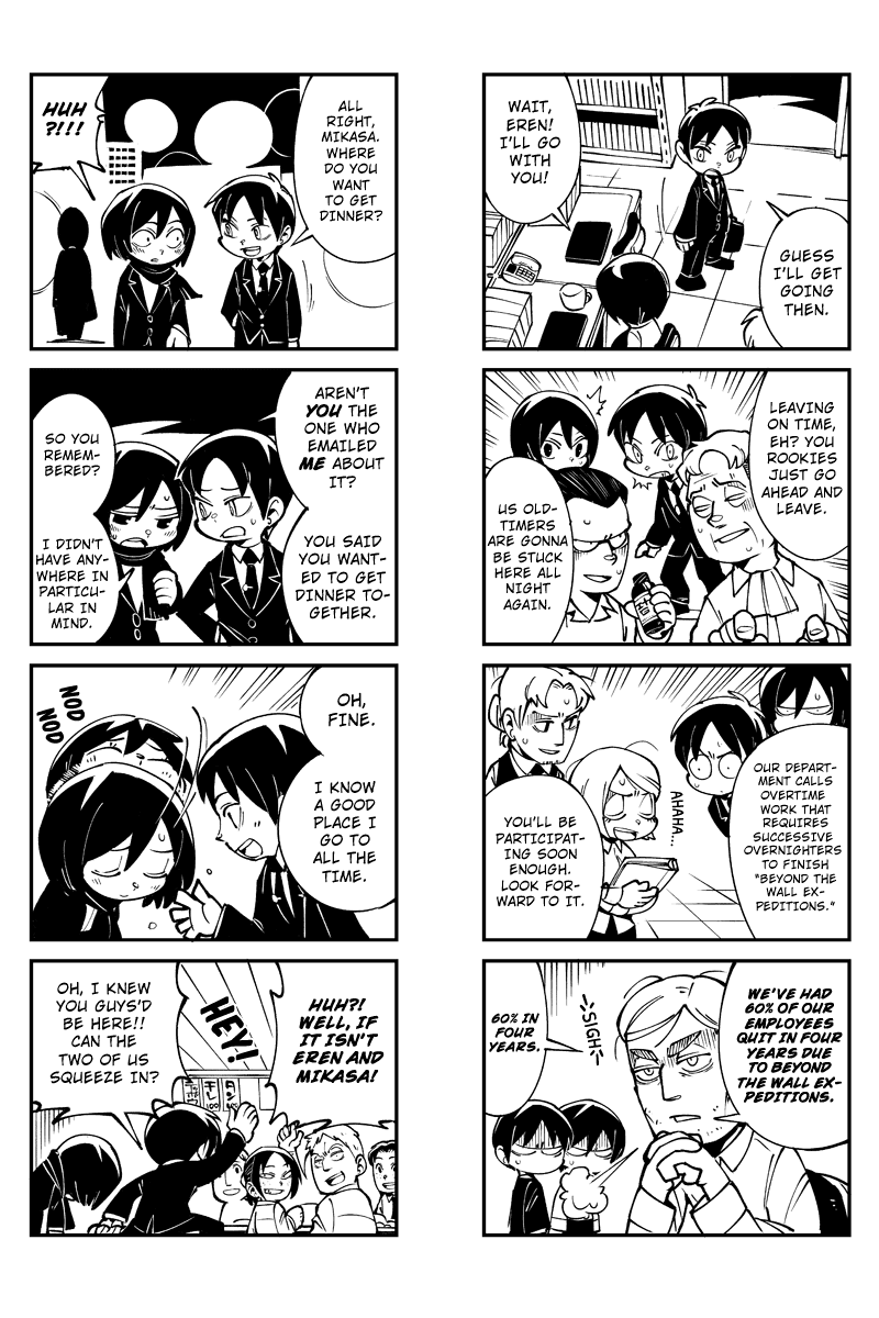 Sungeki no Kyojin Chapter 18 page 4 - Chapter 18: A Day in Mikasa's Life at the Office