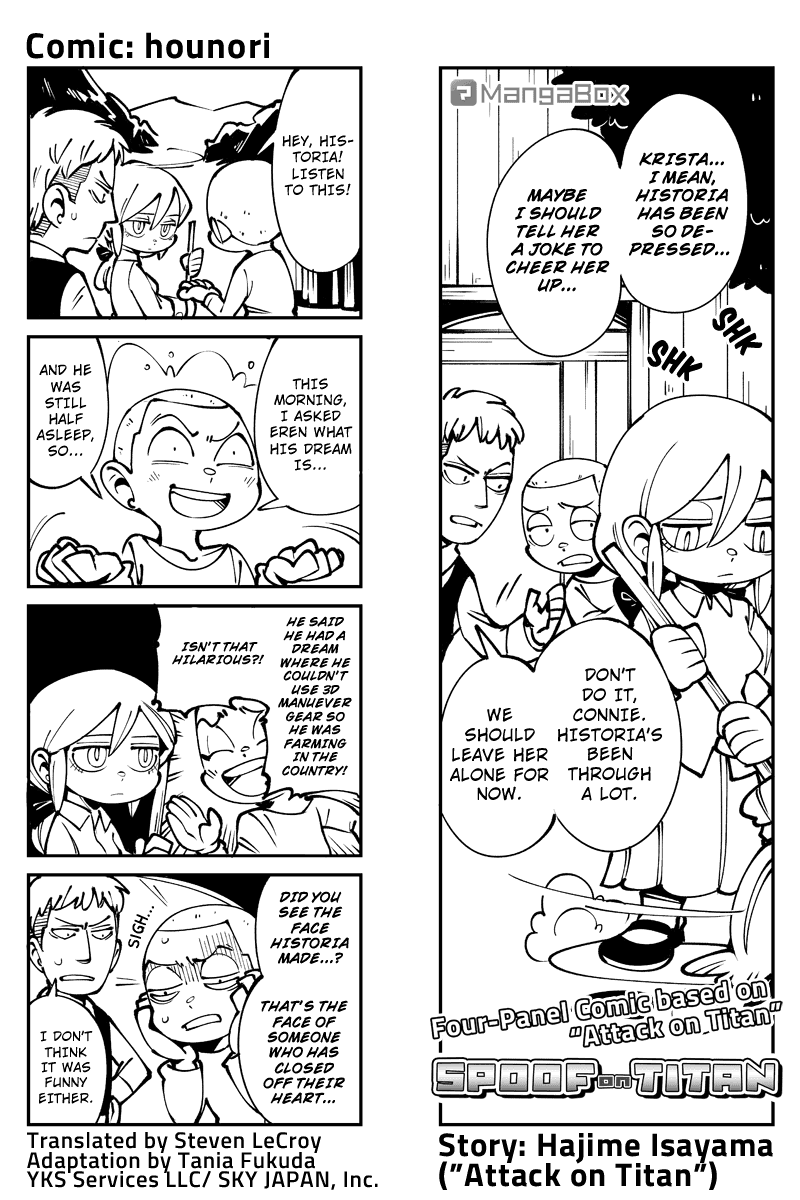 Sungeki no Kyojin Chapter 36 page 1 - Chapter 36: Cheer Historia Up!