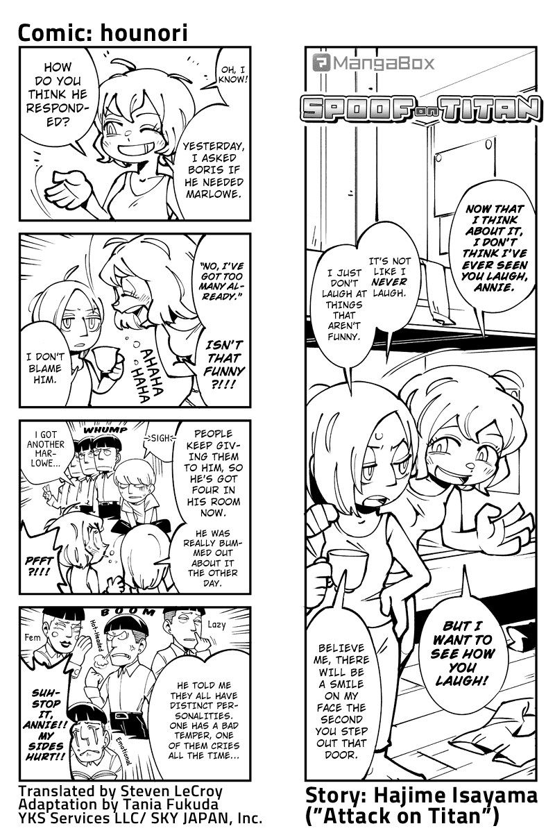 Sungeki no Kyojin Chapter 38 page 1 - Chapter 38: Laugh, Annie!