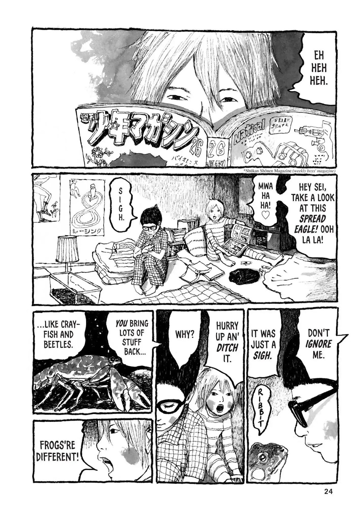 Sunny (MATSUMOTO Taiyou) Chapter 31 page 23 - Chapter 31: "Five frantic fat frogs fled." "Fifty fierce fuzzy fishes."
