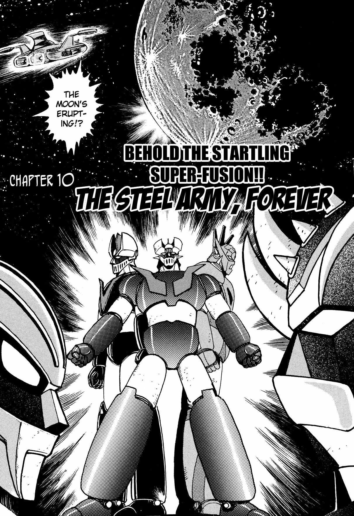 Super Robot Retsuden Chapter 10 page 1 - Chapter 10: Behold the Startling Super-Fusion! The Steel Army, Forever
