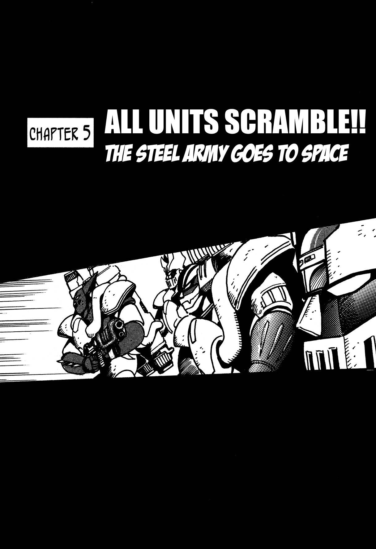 Super Robot Retsuden Chapter 5 page 1 - Chapter 5: All Units Scramble!! The Steel Army Goes to Space