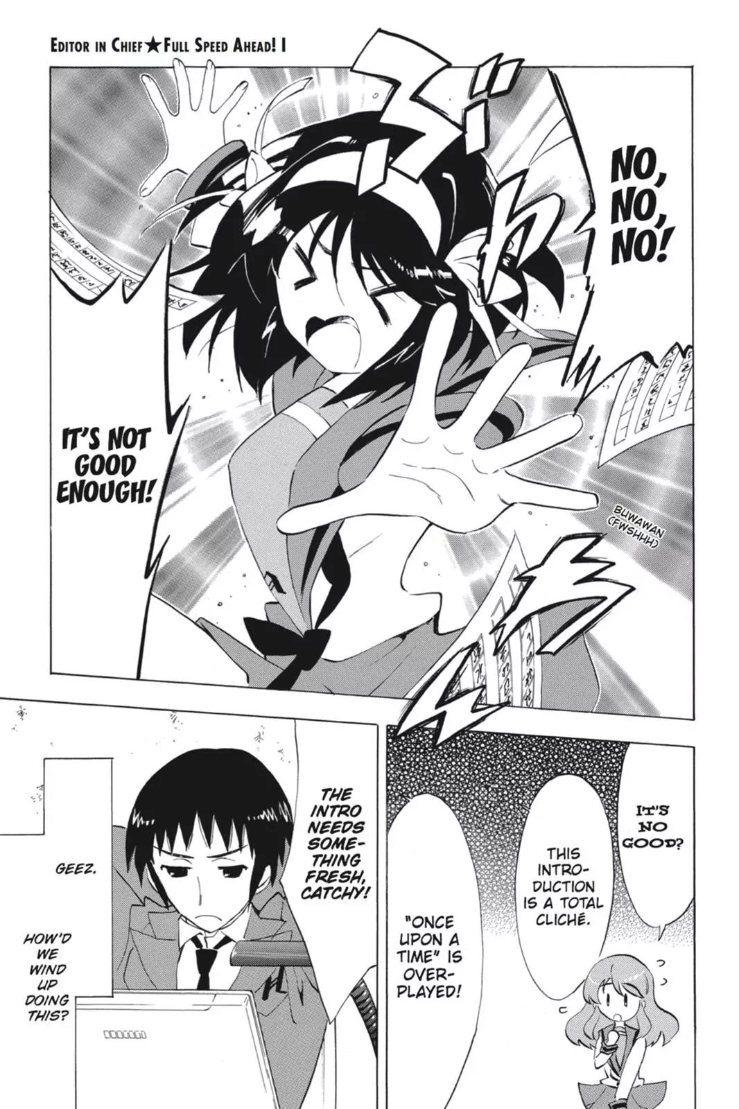 Suzumiya Haruhi no Yuuutsu Chapter 63 page 1 - Chapter 63: Editor in Chief★Full Speed Ahead! I