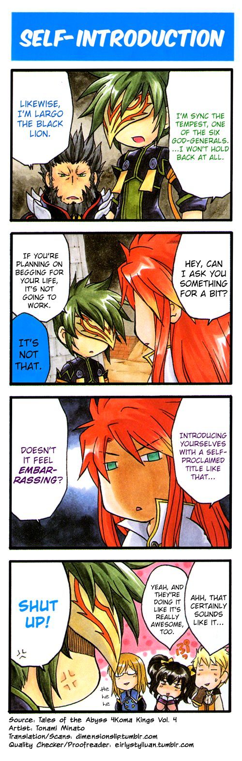 Tales of the Abyss 4koma Kings Chapter 11.4 page 1 - Chapter 11 : v4 	Self-introduction