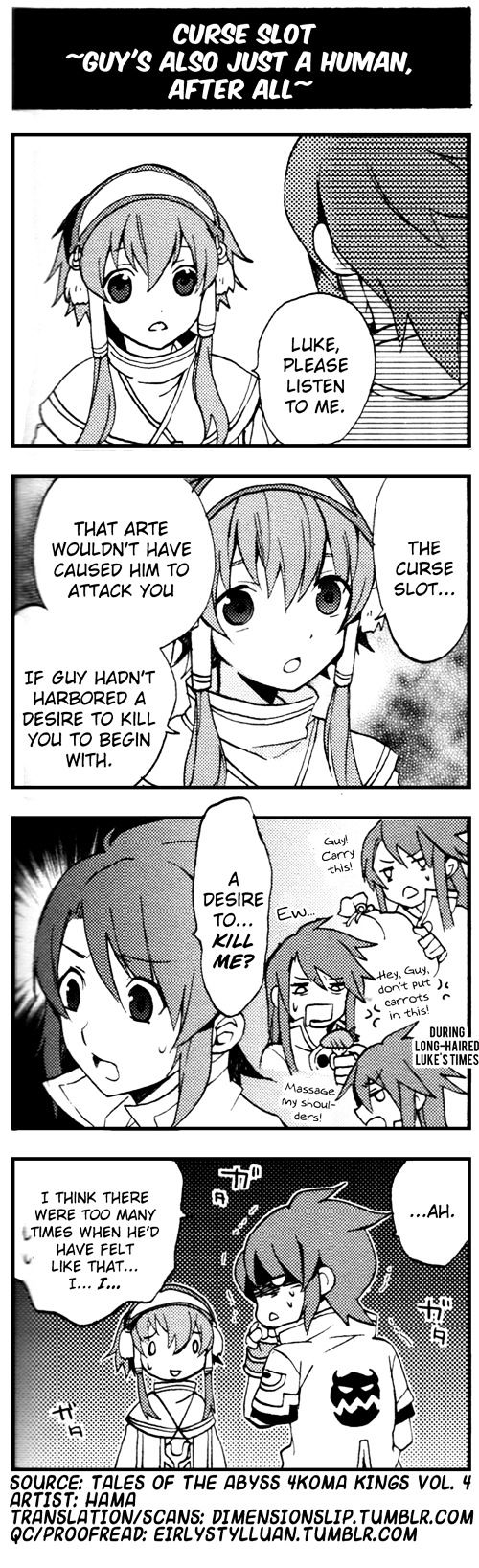 Tales of the Abyss 4koma Kings Chapter 40.4 page 1 - Chapter 40 : v4 	Curse Slot ~Guy's Also Just A Human, After All~