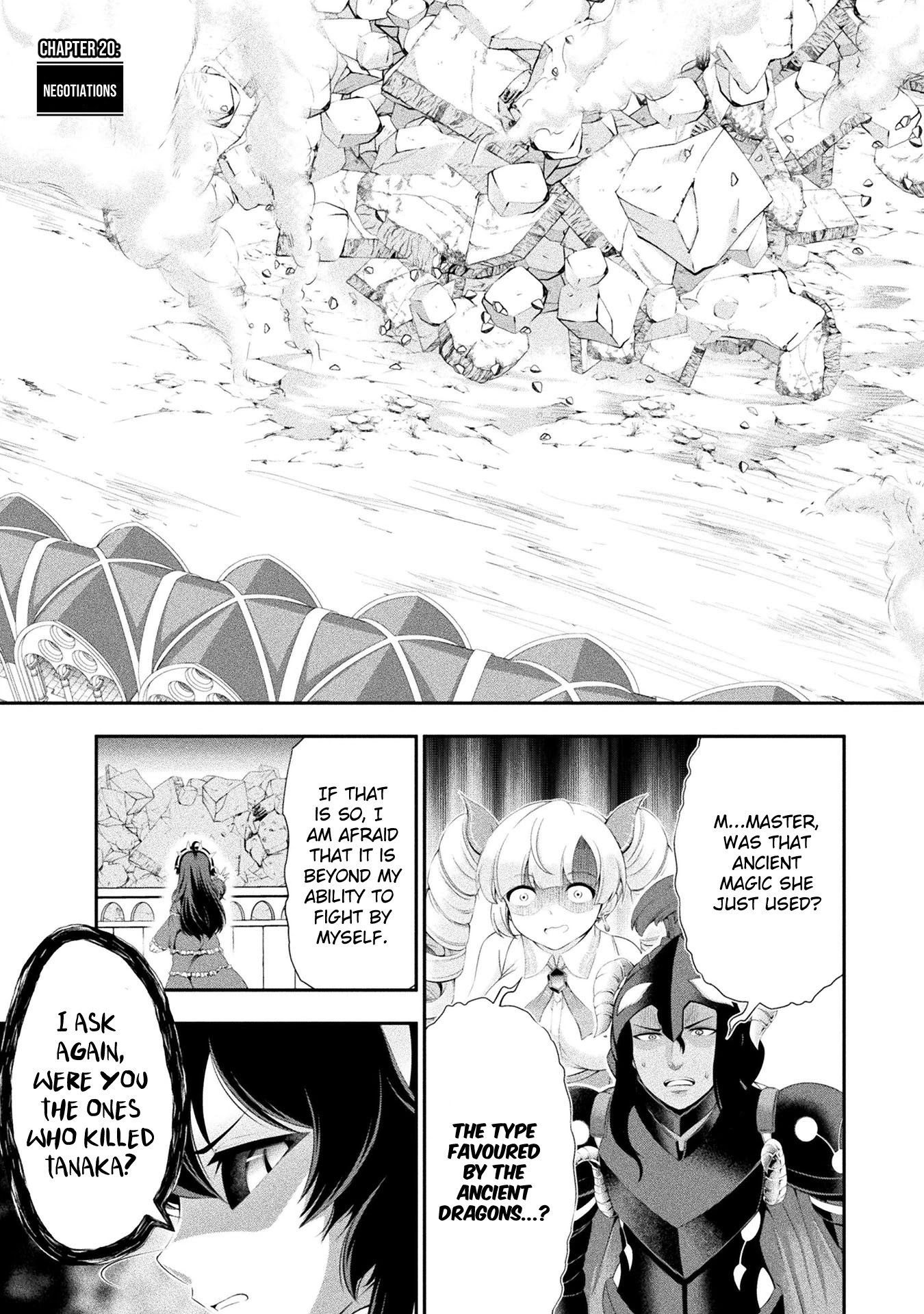 Tanaka ~Nenrei Equal Kanojo Inaireki no Mahoutsukai~ Chapter 20 page 1 - Chapter 20: Negotiations