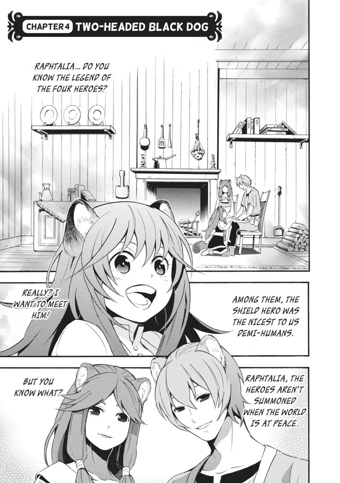Tate no Yuusha no Nariagari Chapter 4 page 1 - Chapter 4: Two-Headed Black Dog