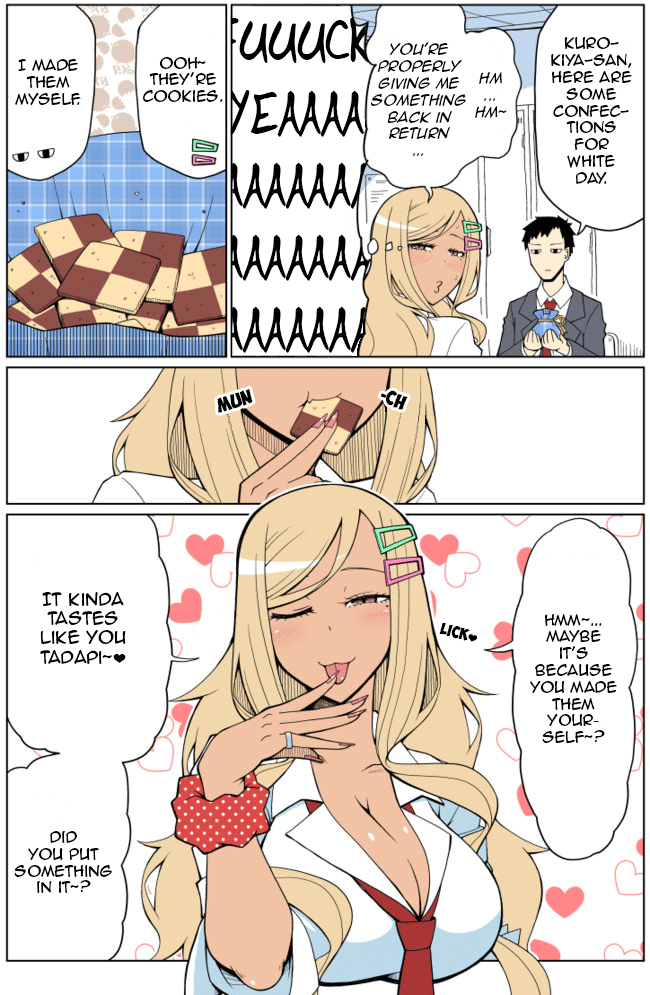 Tedama ni Toritai Kurokiya-san Chapter 0.2 page 1 - Chapter 0.2: Twitter Short #2 - A tan-skinned gal is playing around on White Day