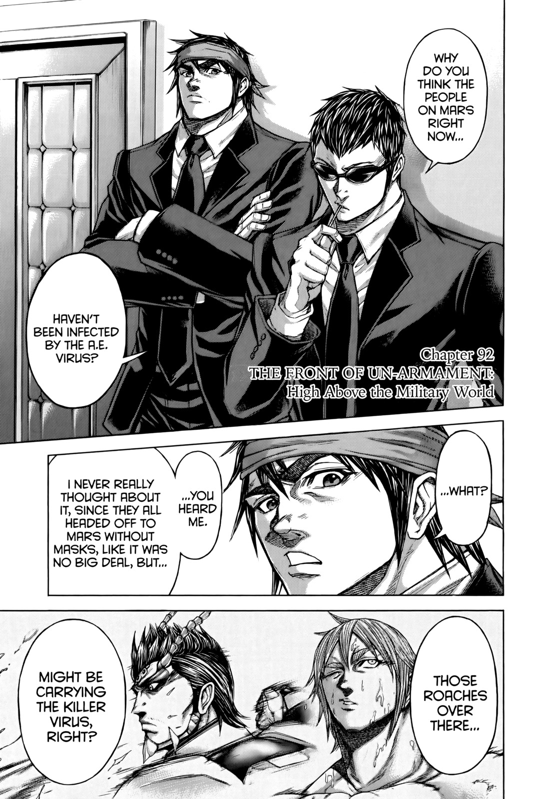 Terra Formars Chapter 92 page 1 - Chapter 92: THE FRONT OF UN-ARMAMENT High Above the Military World
