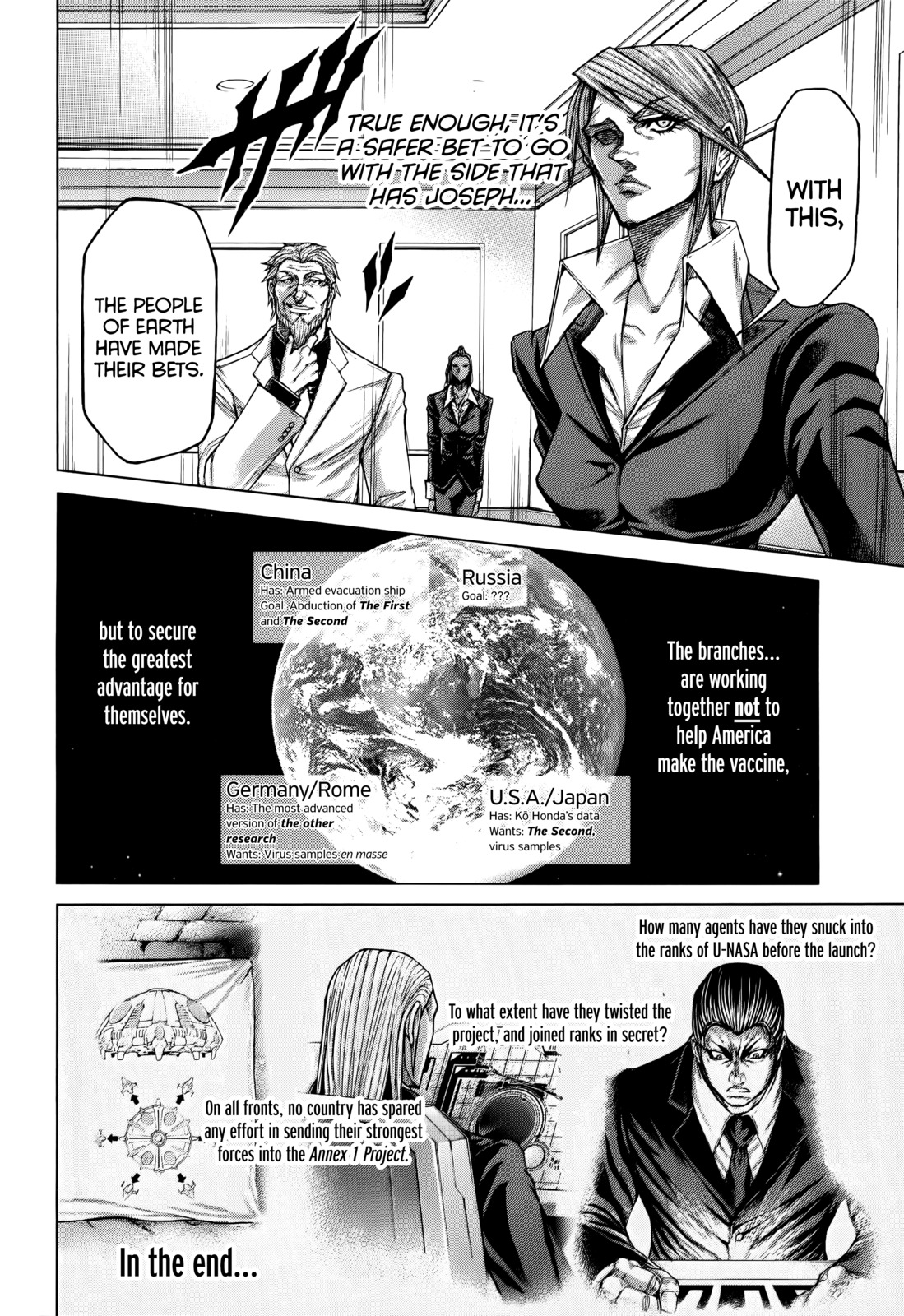 Terra Formars Chapter 92 page 11 - Chapter 92: THE FRONT OF UN-ARMAMENT High Above the Military World
