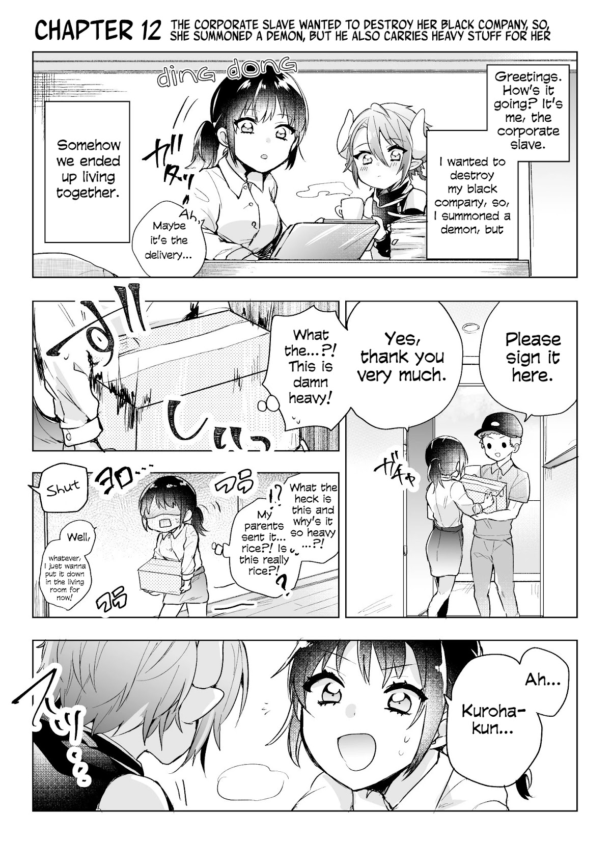 The Corporate slave OL and the demon shota Chapter 12 page 1 - Chapter 12: The corporate slave wanted to destroy her black company, so, she summoned a demon, but he also carries heavy stuff for her
