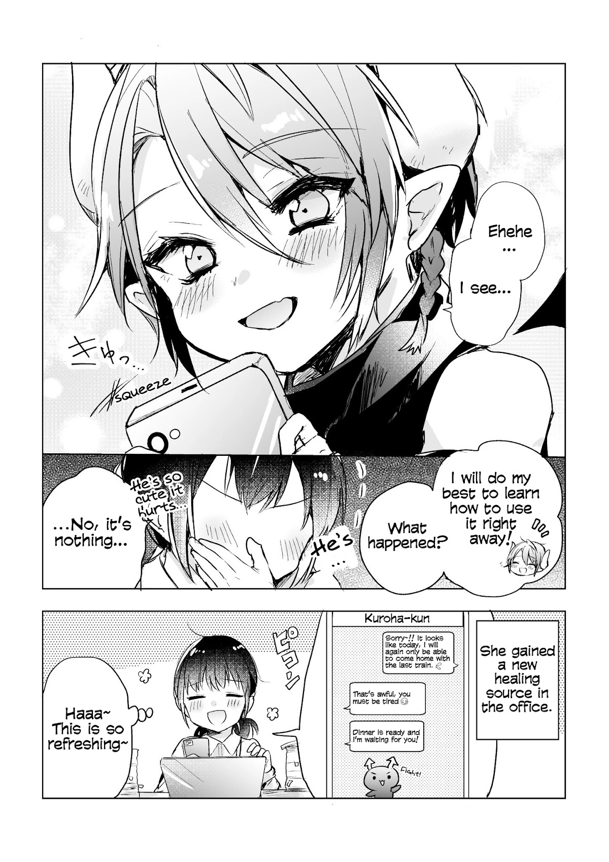 The Corporate slave OL and the demon shota Chapter 16 page 2 - Chapter 16: The corporate slave wanted to destroy her black company, so, she summoned a demon, and tried giving him a smartphone