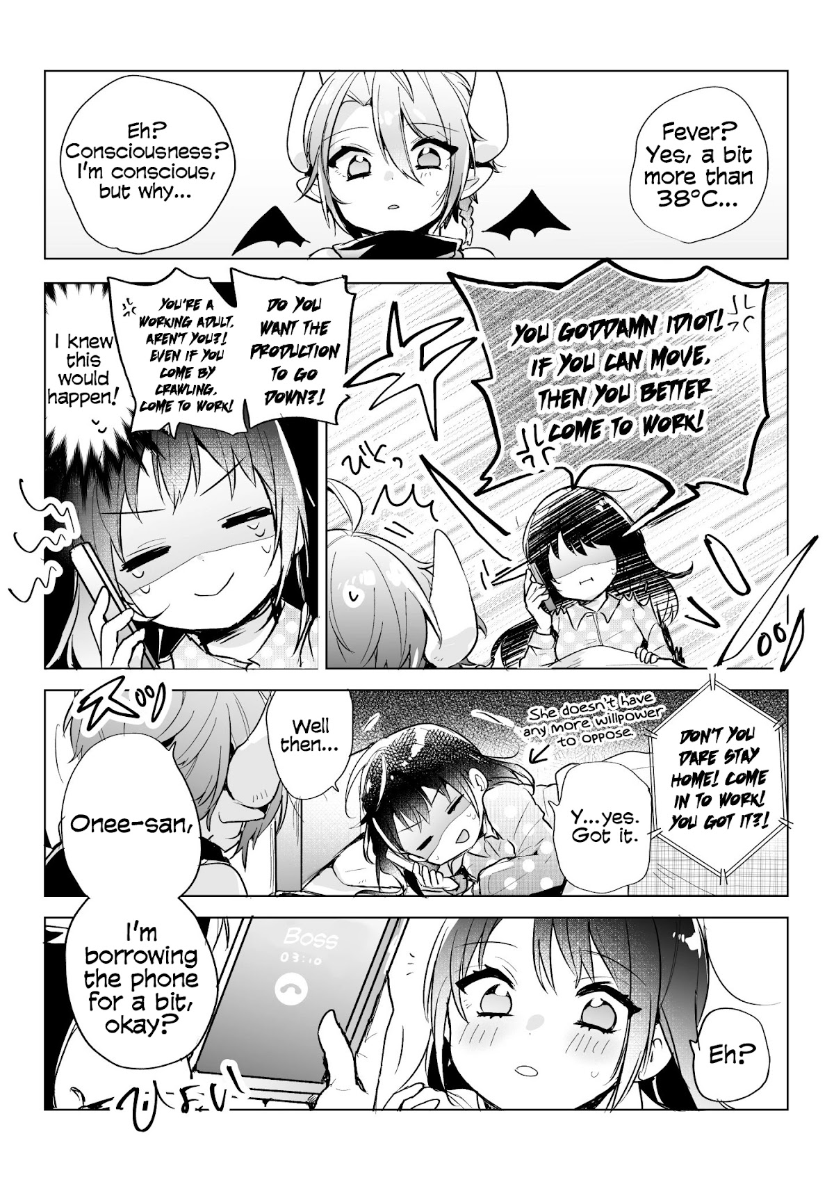 The Corporate slave OL and the demon shota Chapter 17 page 2 - Chapter 17: The corporate slave wanted to destroy her black company, so, she summoned a demon, but he’s reliable even on days when she has a cold