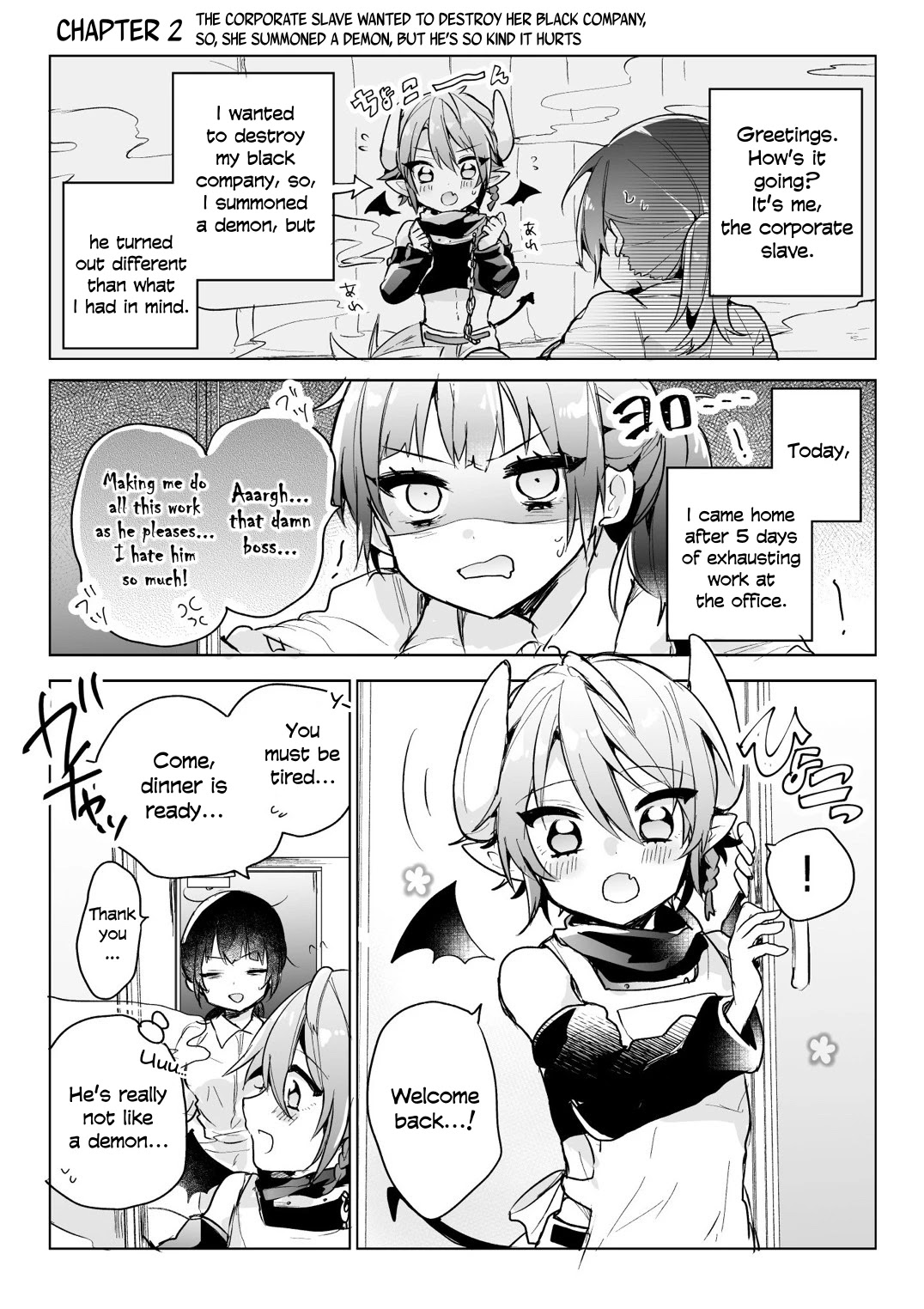 The Corporate slave OL and the demon shota Chapter 2 page 1 - Chapter 2: The corporate slave wanted to destroy her black company, so, she summoned a demon, but he’s so kind it hurts