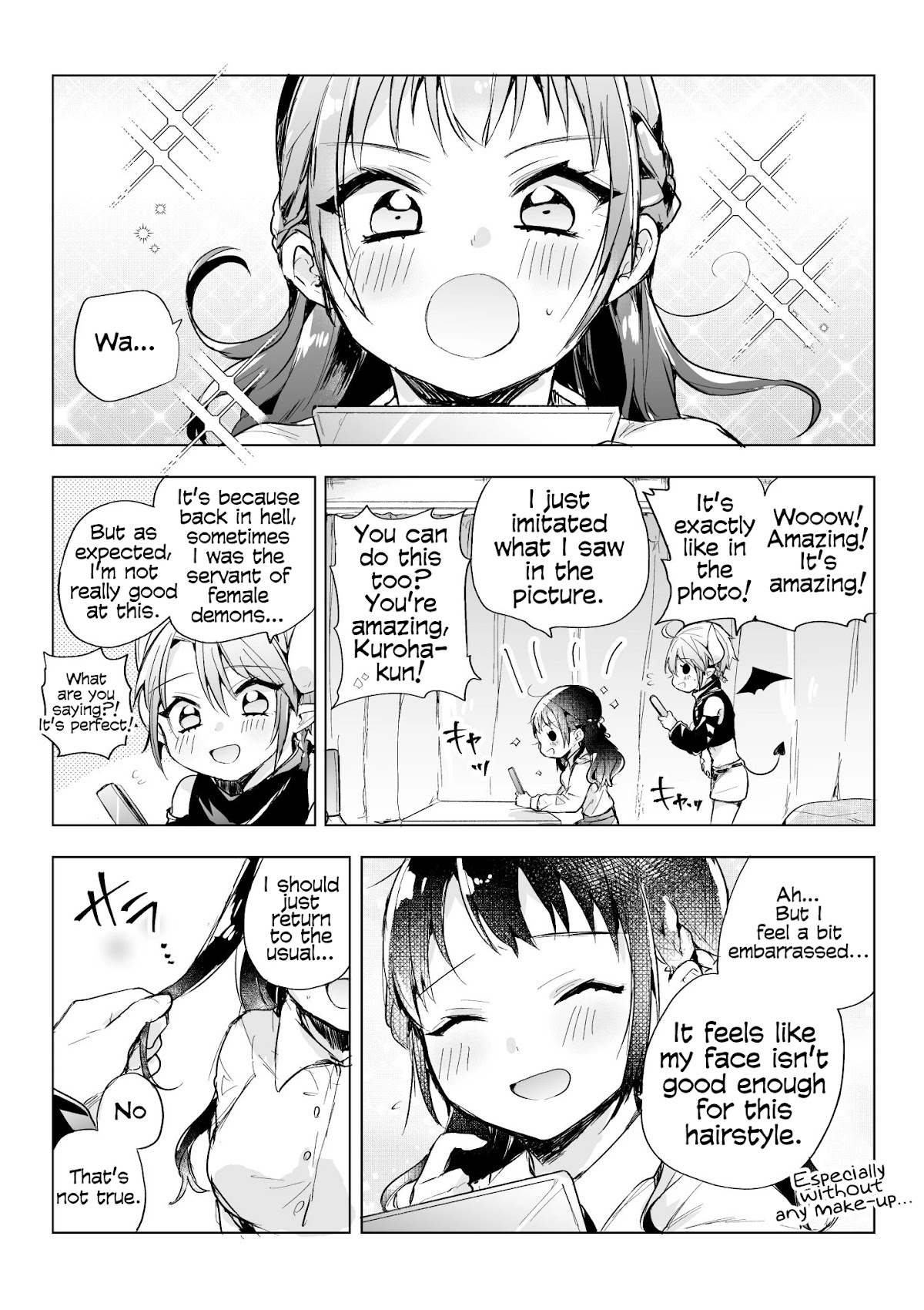 The Corporate slave OL and the demon shota Chapter 21 page 2 - Chapter 21: The corporate slave wanted to destroy her black company, so, she summoned a demon, and he did her hair for her