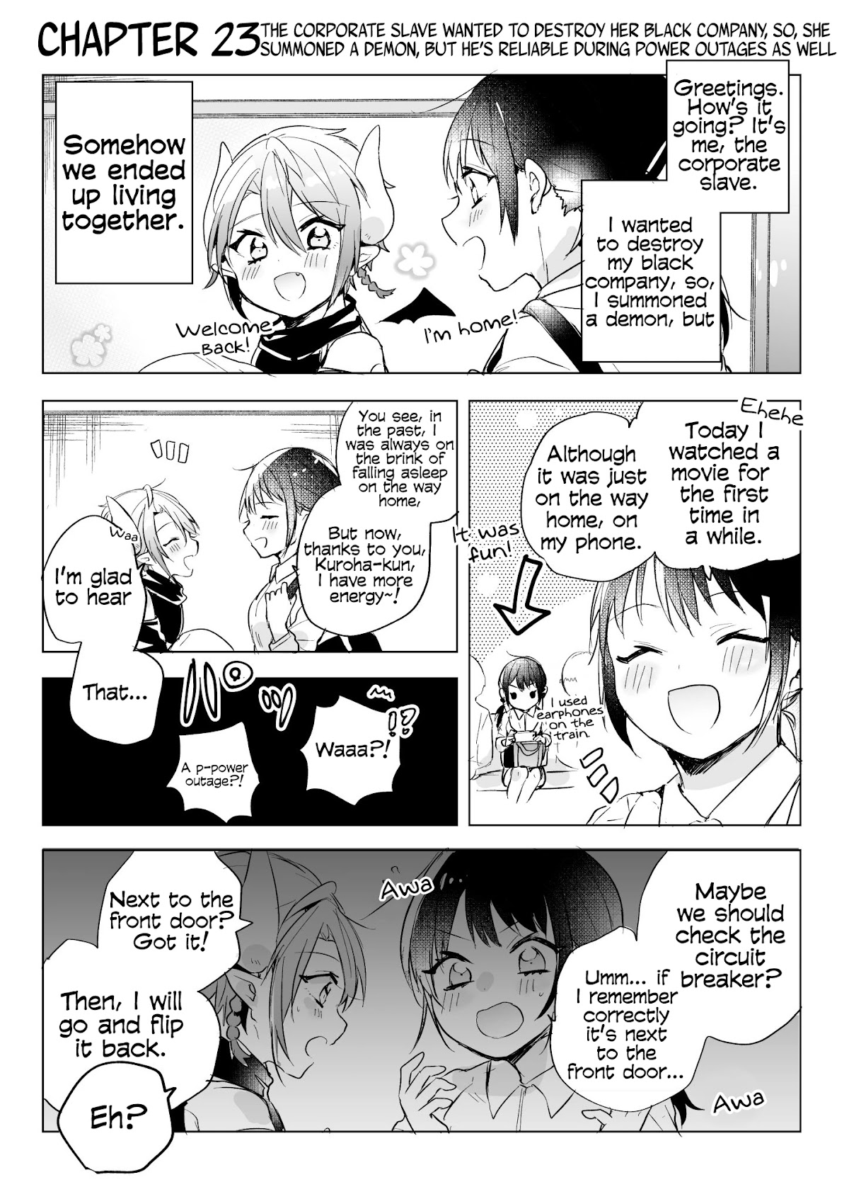 The Corporate slave OL and the demon shota Chapter 23 page 1 - Chapter 23: The corporate slave wanted to destroy her black company, so, she summoned a demon, but he’s reliable during power outages as well