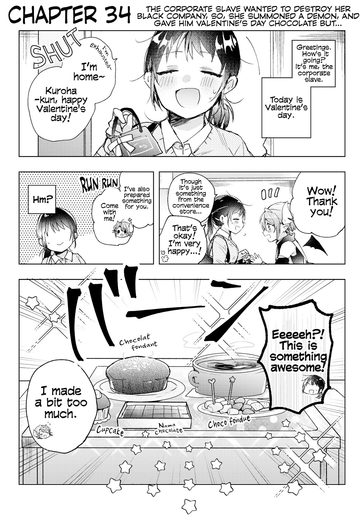 The Corporate slave OL and the demon shota Chapter 34 page 1 - Chapter 34: The corporate slave wanted to destroy her black company, so, she summoned a demon, and gave him Valentine’s Day chocolate but...
