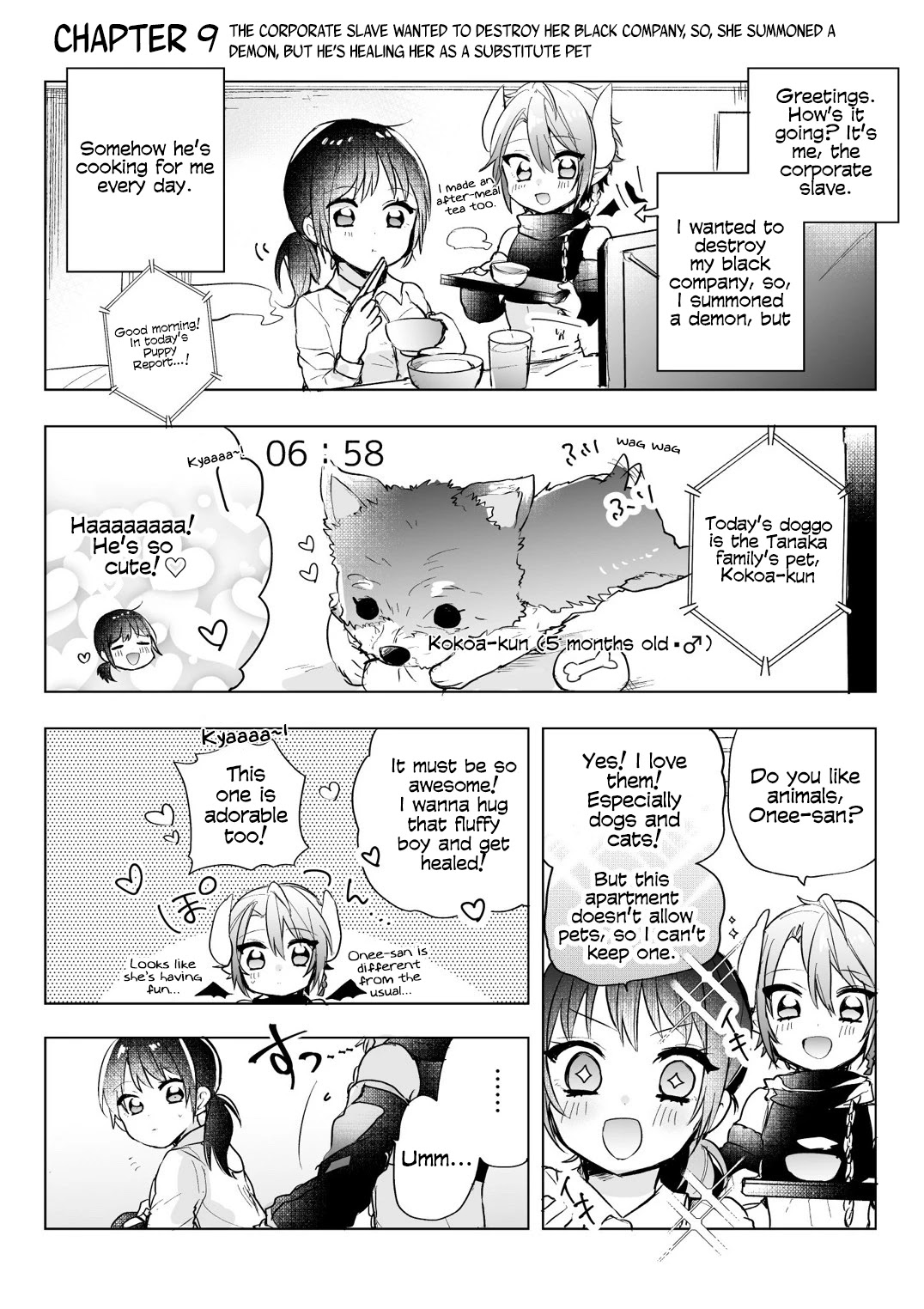 The Corporate slave OL and the demon shota Chapter 9 page 1 - Chapter 9: The corporate slave wanted to destroy her black company, so, she summoned a demon, but he’s healing her as a substitute pet