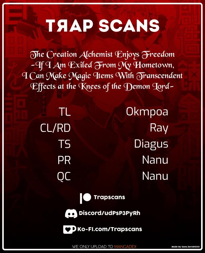 The Creation Alchemist Enjoys Freedom: If I Am Exiled From My Hometown, I Can Make Magic Items With Transcendent Effects at the Knees of the Demon Lord Chapter 12 page 1 - Chapter 12