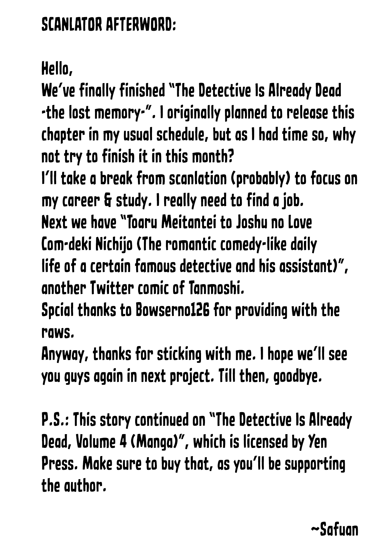 The Detective Is Already Dead - The Lost Memory Chapter 21 page 55 - Chapter 21: To The Most.…..Person in The World [END]