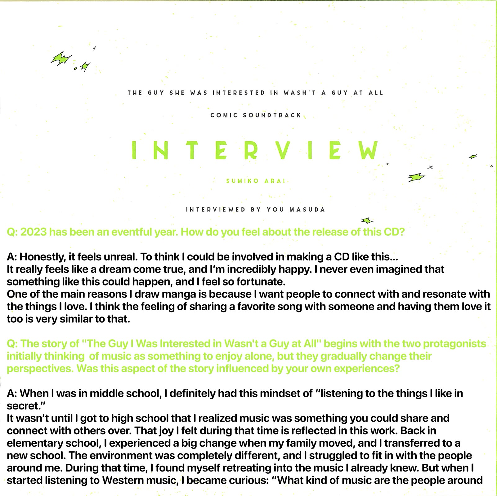 The Guy She Was Interested in Wasn't a Guy at All Chapter 113.5 page 6 - Chapter 113.5: Manga Soundtrack Booklet + Sumiko Arai Interview