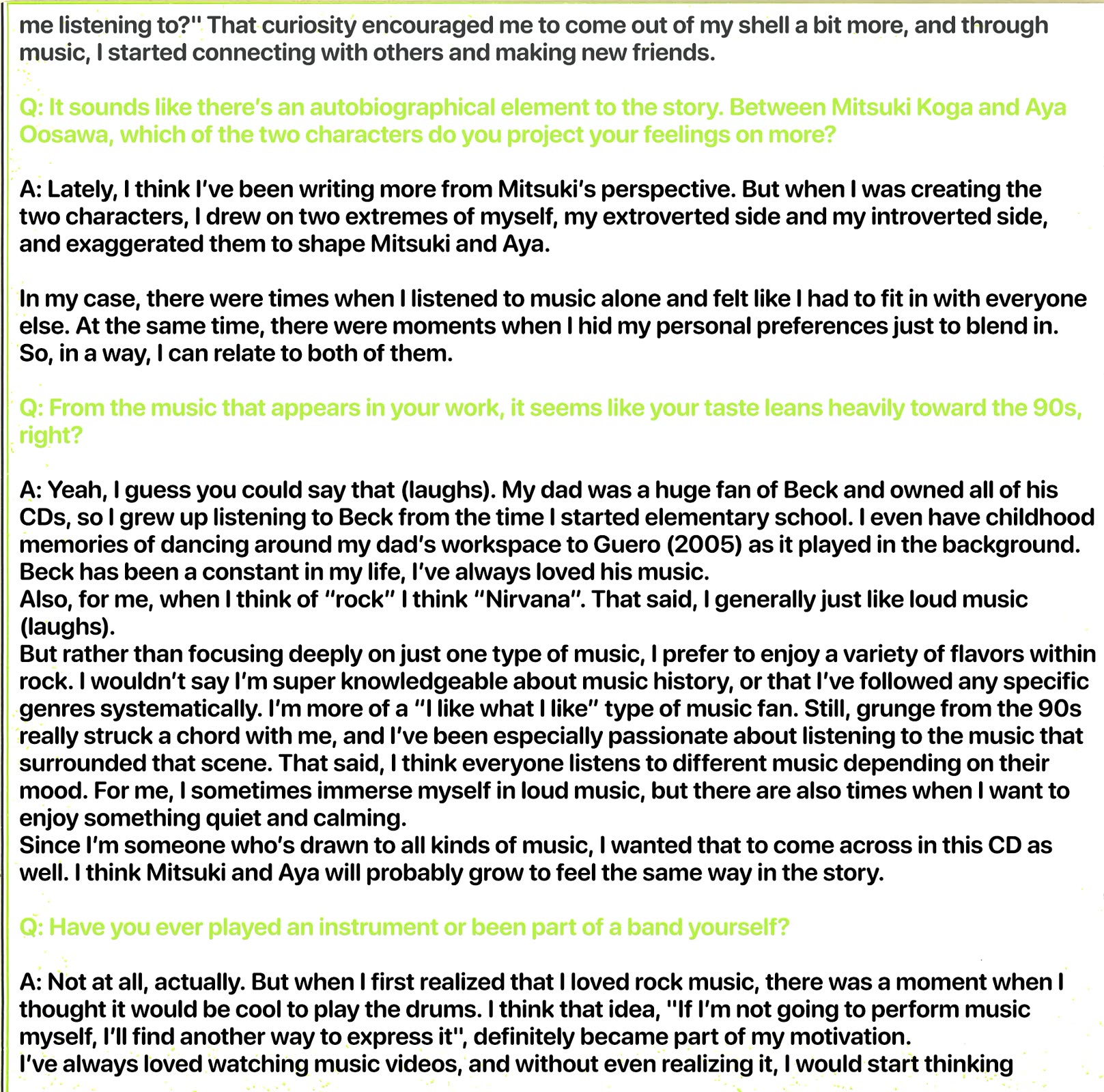 The Guy She Was Interested in Wasn't a Guy at All Chapter 113.5 page 7 - Chapter 113.5: Manga Soundtrack Booklet + Sumiko Arai Interview