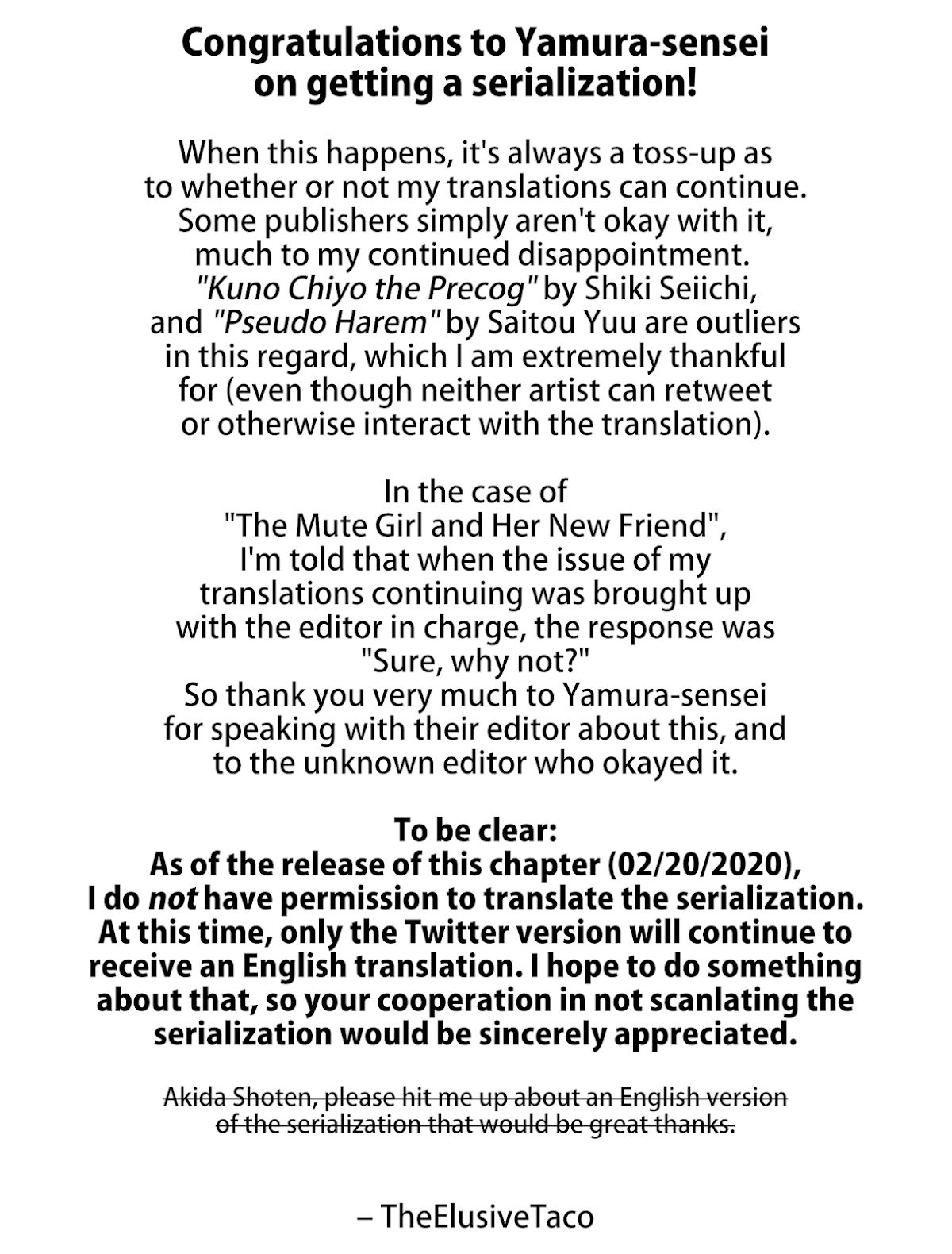 The Mute Girl and Her New Friend Chapter 7.5 page 3 - Chapter 7.5: Serialization Announcement