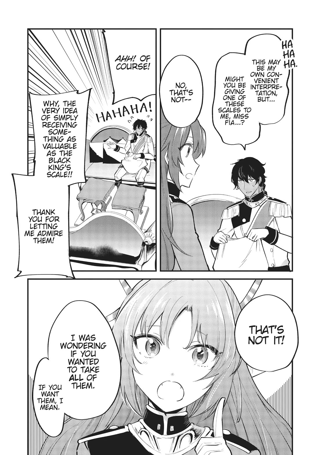 The Reincarnated Great Saint Hides That She's a Saint Chapter 21.5 page 5 - Chapter 21.5: Bonus Manga: Fia Gives Zavilia's Scales to Captain Quentin