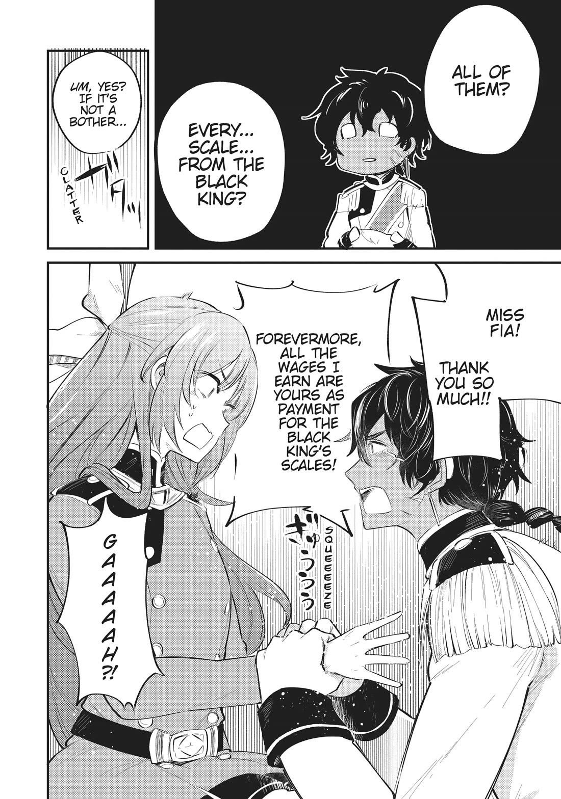 The Reincarnated Great Saint Hides That She's a Saint Chapter 21.5 page 6 - Chapter 21.5: Bonus Manga: Fia Gives Zavilia's Scales to Captain Quentin
