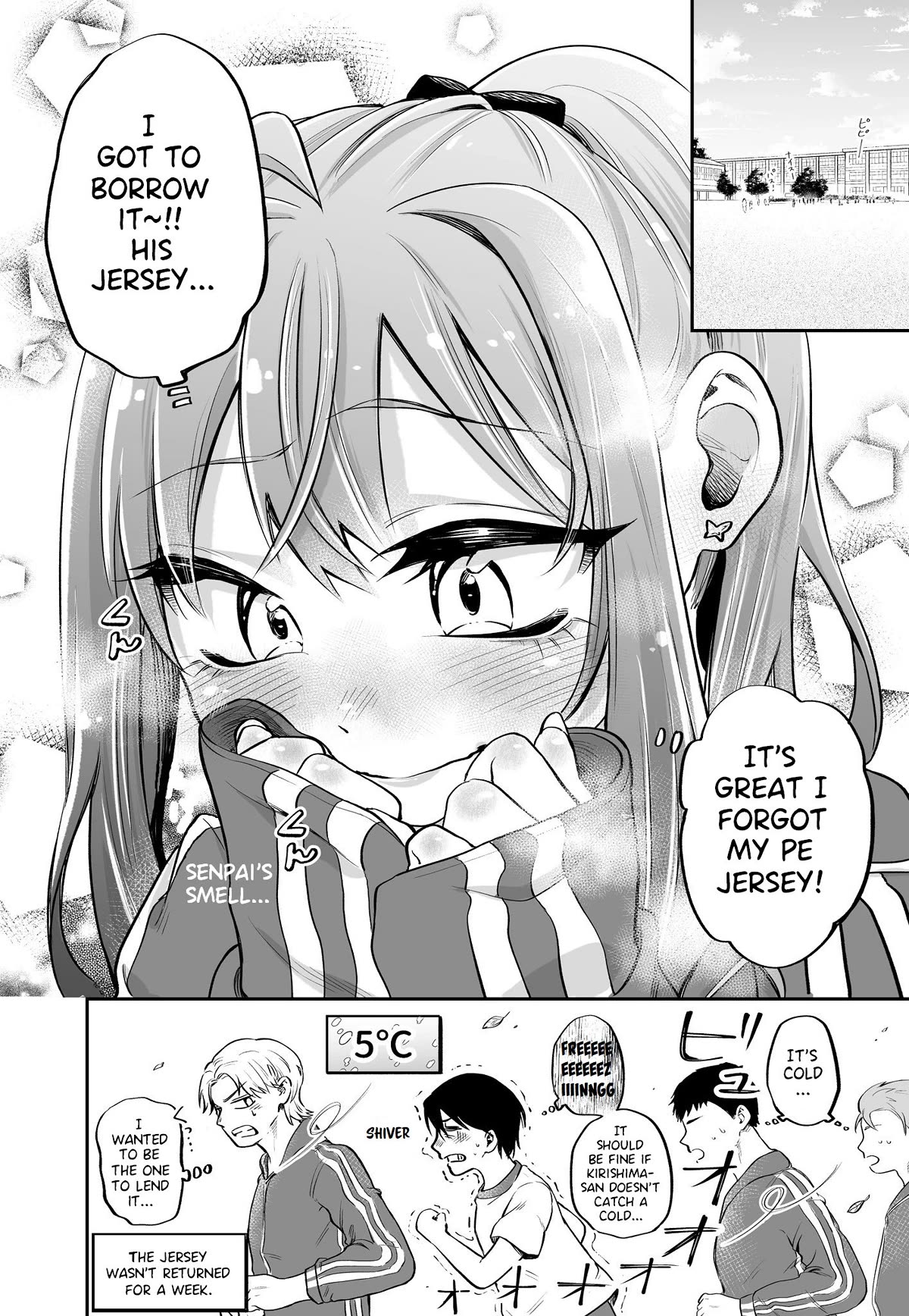 The Story of a Kouhai Who Flirts with Me as a Self-Proclaimed Girlfriend Chapter 5.5 page 4 - Chapter 5.5: The Story of a Kouhai, my Self-Proclaimed Girlfriend borrowing a jersey.