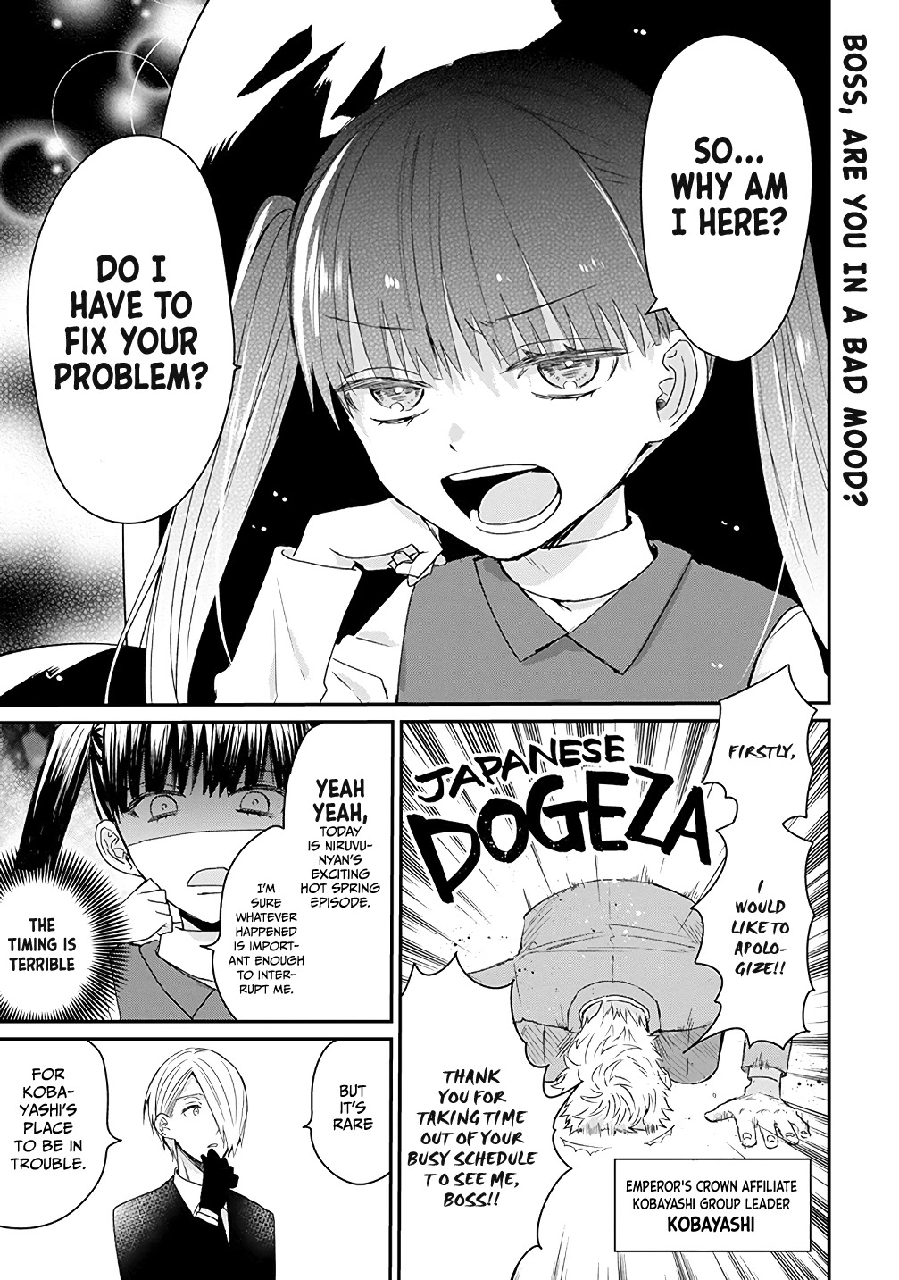 The Story of a Yakuza Boss Reborn as a Little Girl Chapter 15 page 1 - Chapter 15: Boss, Are You in a Bad Mood?