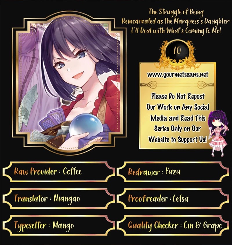 The Struggle of Being Reincarnated as the Marquess's Daughter: I'll Deal with What’s Coming to Me! Chapter 10 page 1 - Chapter 10