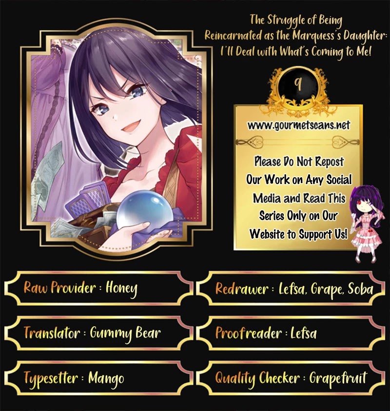 The Struggle of Being Reincarnated as the Marquess's Daughter: I'll Deal with What’s Coming to Me! Chapter 9 page 1 - Chapter 9