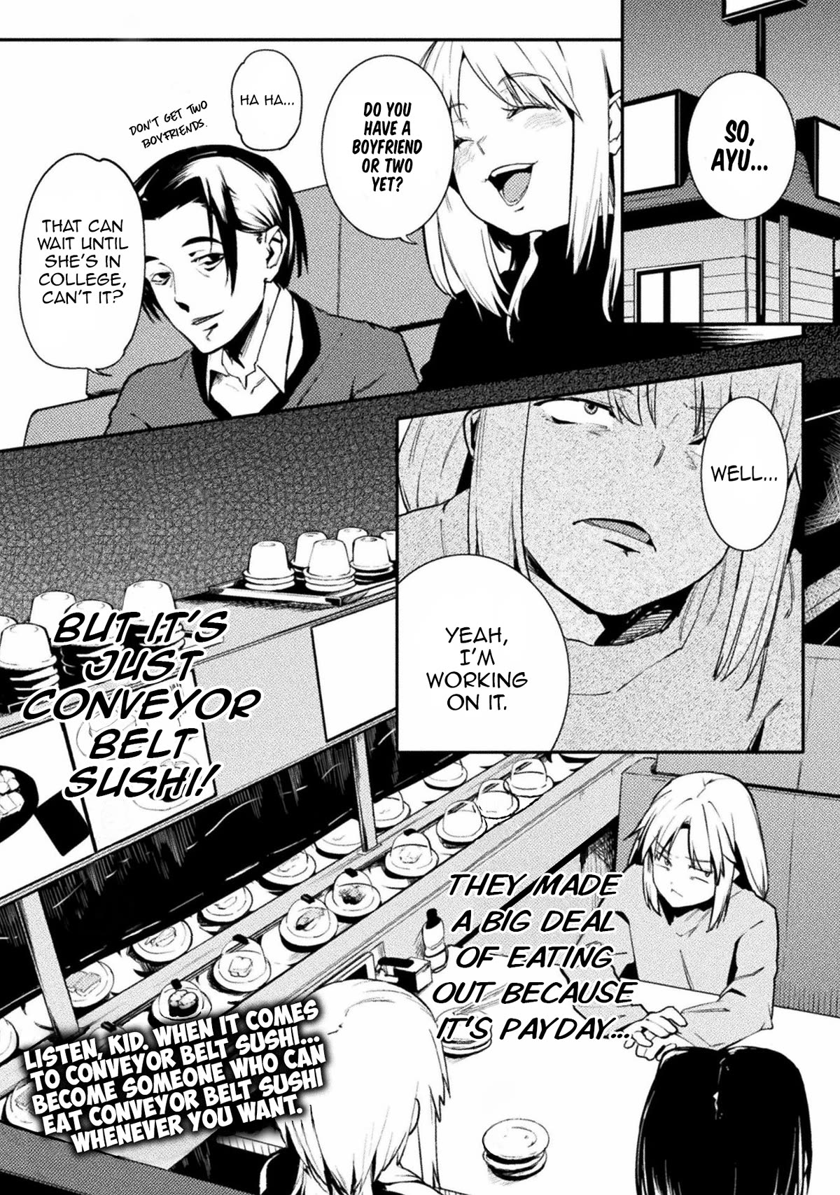The World of Moral Reversal Chapter 37 page 1 - Chapter 37: Listen, Kid. When It Comes to Conveyor Belt Sushi... Become Someone Who Can Eat Conveyor Belt Sushi Whenever You Want.