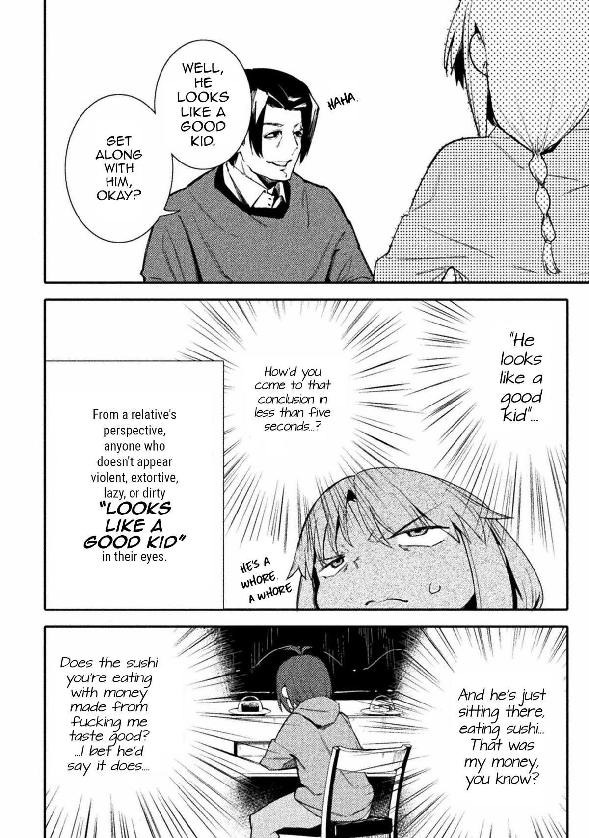 The World of Moral Reversal Chapter 37 page 8 - Chapter 37: Listen, Kid. When It Comes to Conveyor Belt Sushi... Become Someone Who Can Eat Conveyor Belt Sushi Whenever You Want.