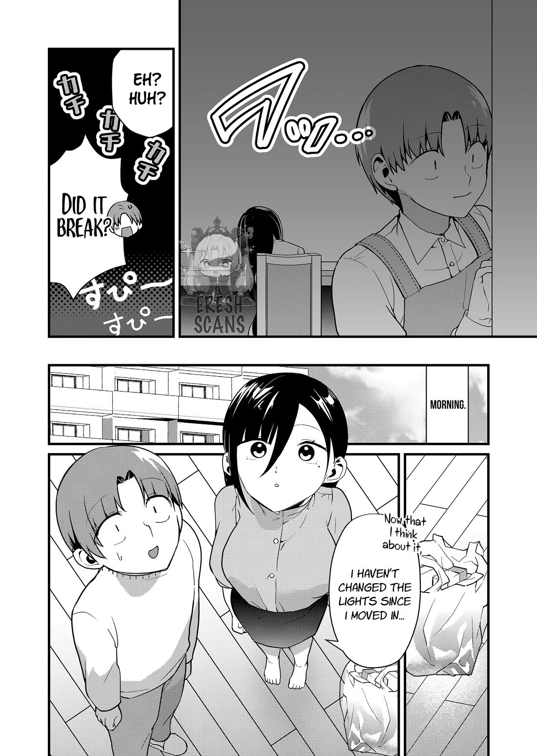 Tokimori-san Is Completely Defenseless!! Chapter 42 page 3 - Chapter 42: Tokimori-san replacing a light bulb