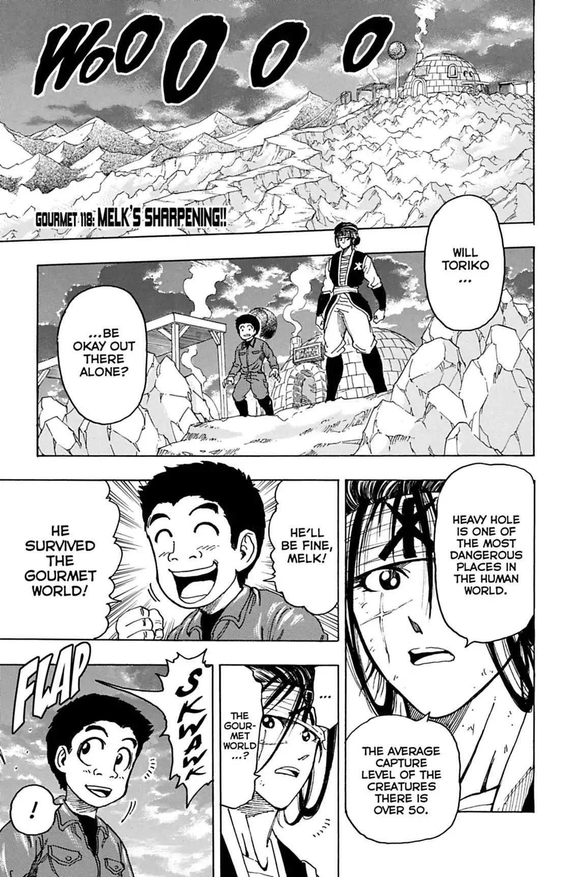 Toriko Chapter 118 page 1 - Chapter 118: Vol.14 Gourmet 118: Melk's Sharpening!!